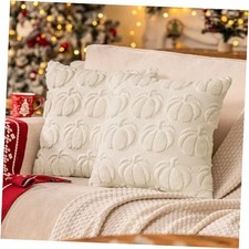 Fall Pumpkin Decorative Throw Pillow Covers 20" x 20" Pack of 2 Cream White