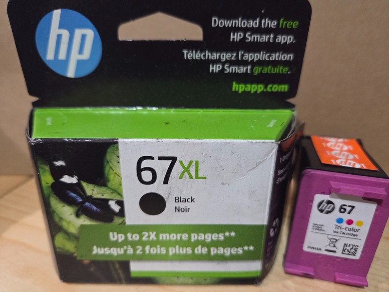 HP 67XL Black Ink Cartridge 3YM57AN#140 & HP 67 TRI-COLOR  - 2 CARTRIDGES TOTAL