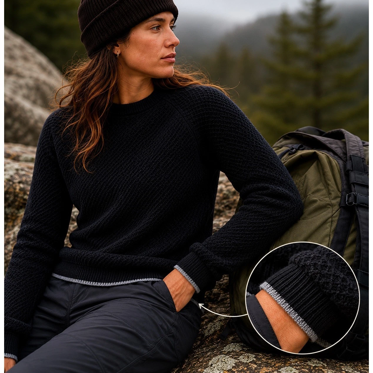 Patagonia Capilene Air Crew Women Size M Black Merino Wool Base Layer 36525
