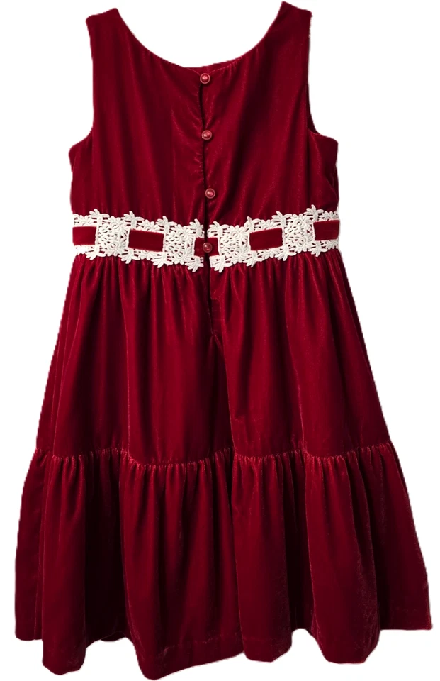 Vestido de férias Janie Jack veludo 4 4T menina renda forrado em camadas Natal vermelho igreja - Imagem 2 de 4