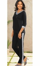 Sz XL Midnight Velvet Black Silver Sequin Reese Embellished Active Pant Suit Set