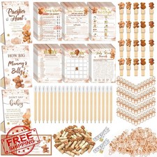 Sherr 476pc Brown Bear Baby Shower Games 6 Sets Pacifier Hunt Mommy Belly