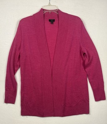 Talbots Petites Pure Merino Wool Open Front Cardigan Hot Pink Fuchsia Size MP