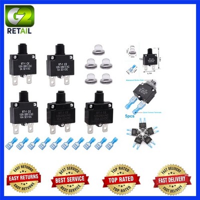 Compact Push-Button Circuit Breakers: 3A-20A Safety Protector with Quick Connect