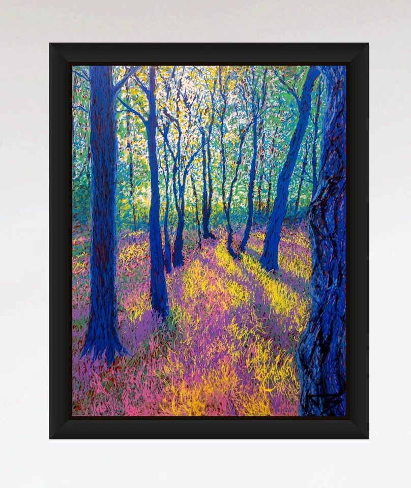 Lighted Woods 11x14 Framed Original Oil Painting on Acrylic Glass Colorful Monet - Image 2 of 3