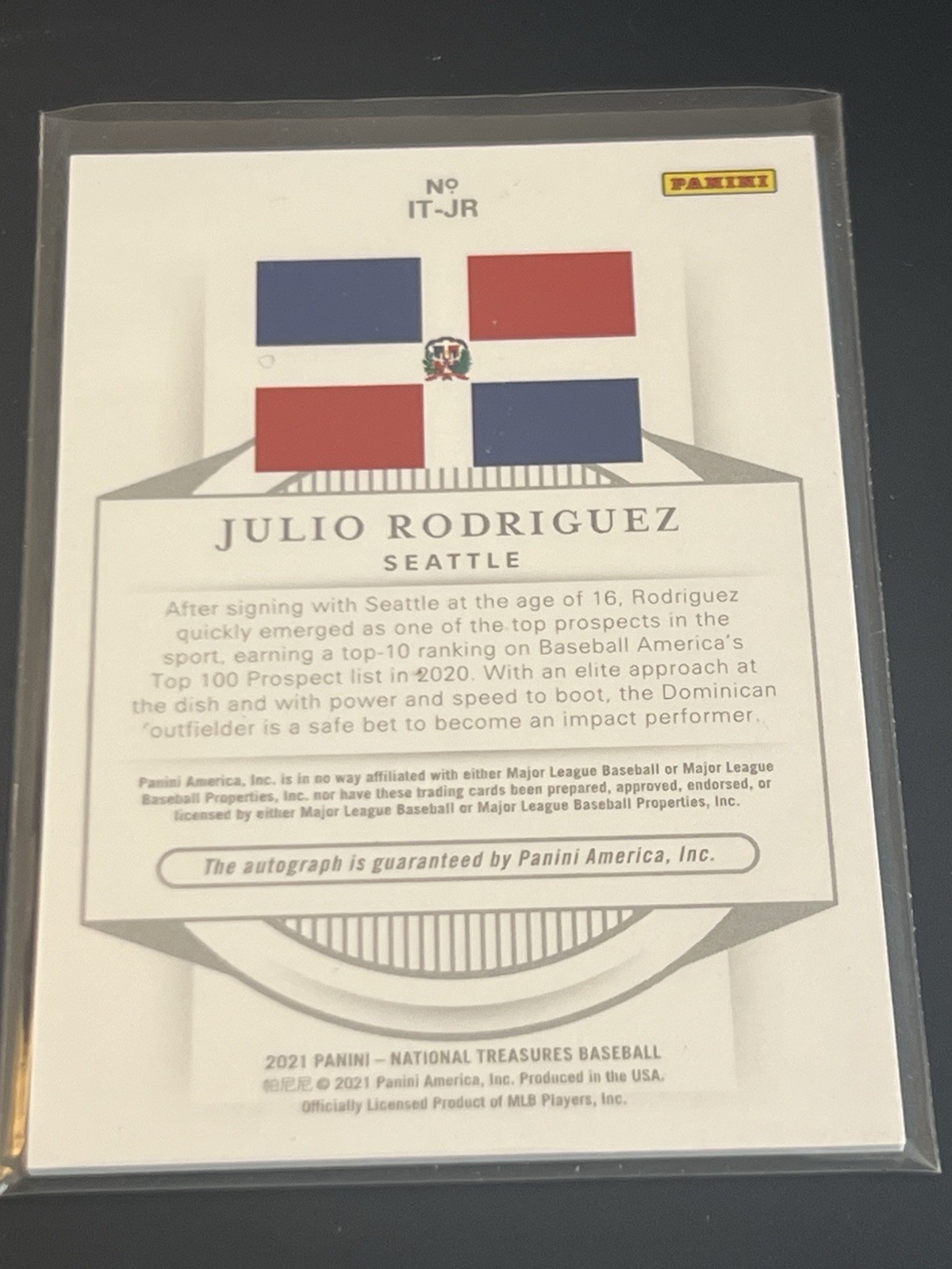 2021 Julio Rodriguez Panini National Treasures Baseball Auto Card #d /49 Seattle view 4
