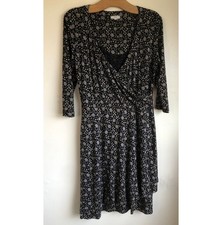 Fatface Black Ditsy Floral Wrap style dress 14 Meadow Daisy
