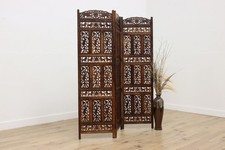 Indian Antique Carved Teak 3 Panel Folding Screen #56158