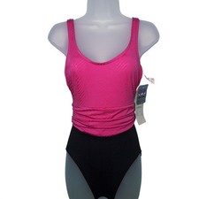 Vintage 80s Jantzen Swimsuit NEW Colorblock Magenta One Piece Hot Pink XS/Small