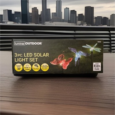 Luminar Outdoor 3pc LED Solar Stake Lights Hummingbird Butterfly Dragonfly 30''