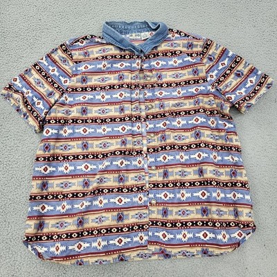 Sun River Shirt Womens 2X Southwestern Aztec VTG Y2K Top Short Sleeve Button Up