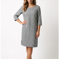 Olsen Linen Gray Midi Shift Dress 3/4 Sleeve Round Neck Relaxed Fit XS/4