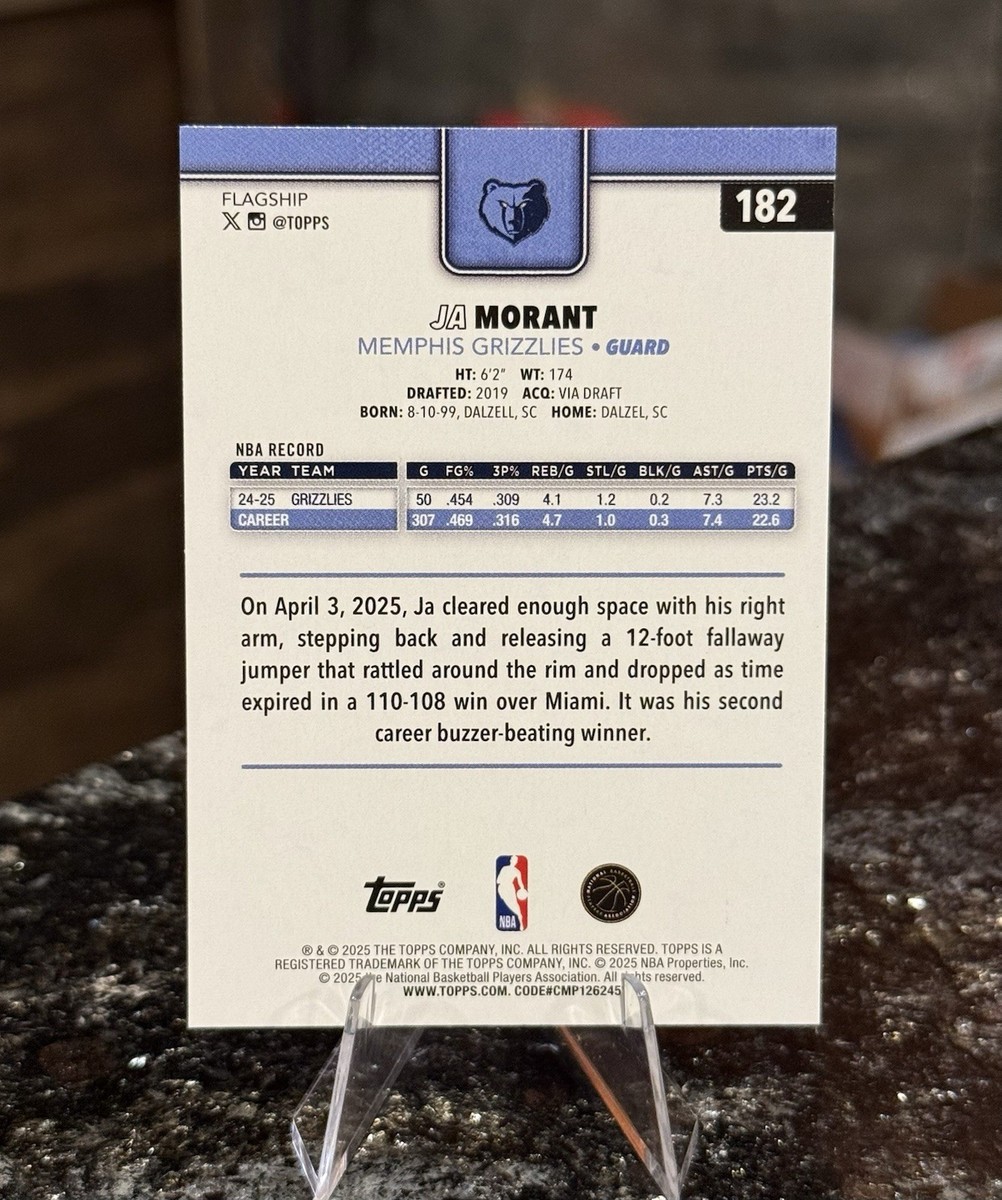 2025-26 Topps Basketball JA MORANT #182 TEAM LOGO BORDER SSP