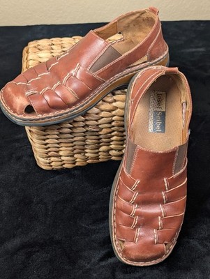 Josef Seibel Brown Leather Fisherman Sandals Men 5.5-6  Wm 7B, EU 38 Hand Stitch