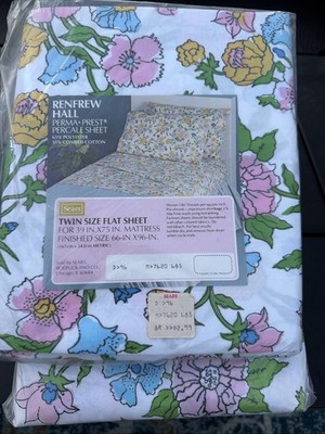 Sears Roebuck Renfrew Hall Perma Prest Percale Full Size Fitted Sheet Floral VTG