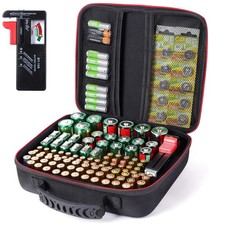 Battery Organizer Storage Case Box with Tester BT168 -for 104 Cell, black