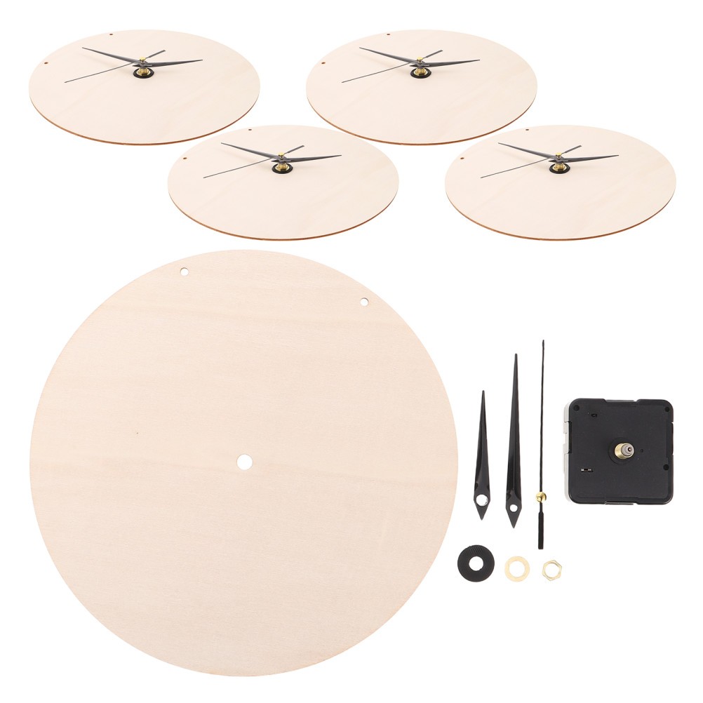 5Set Wooden Round Clock Dial Replacement Kit with Silent Movement Parts
