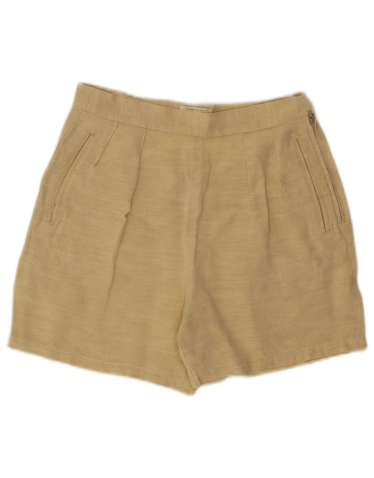 Sisley Womens High Waist Casual Shorts W28 Medium Green Linen AQ12