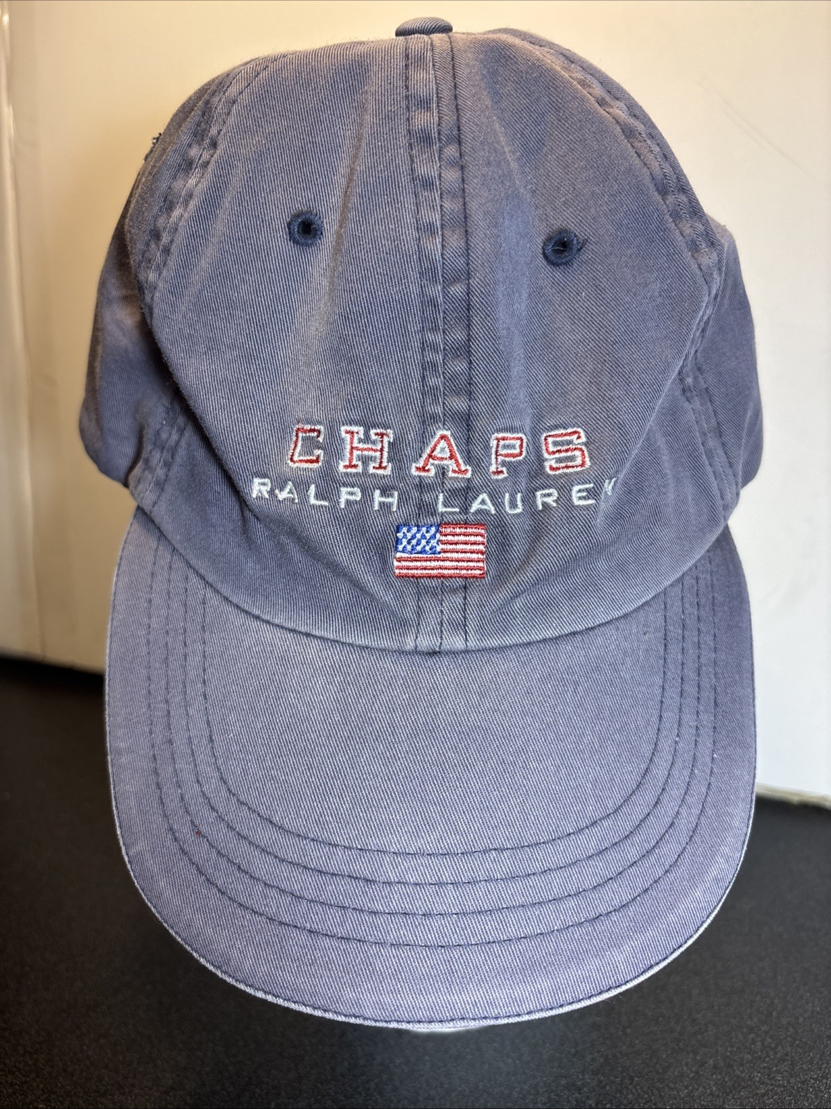 Chaps Ralph Lauren Hat Cap Strap Back Mens One Size Blue USA Flag Embroidered