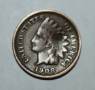 116s. INDIAN HEAD CENT, 1908 S BN / DK SPOT IS A DENT, FROM OBV TO REV, AS-SHOWN