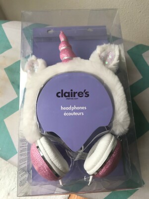 Claire's Girls Furry White And Pink Sparkle Unicorn Headphones New In Package