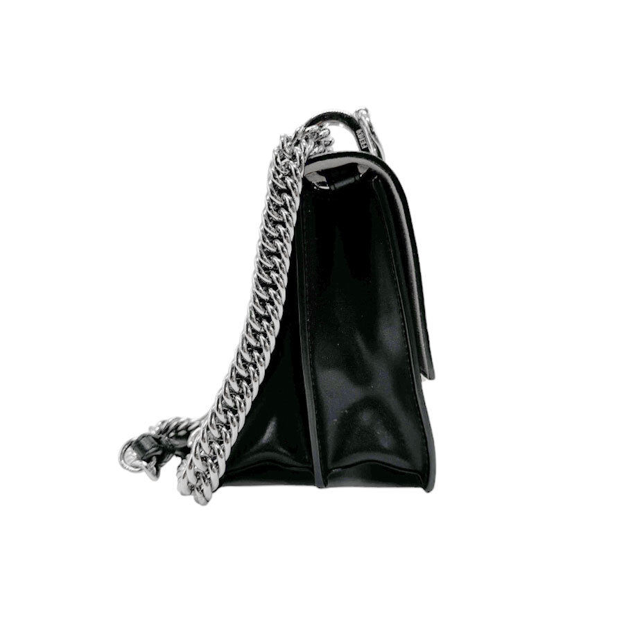FENDI フェンディ ロゴ ディテール クロス スライド ブラック Auth FENDI Can I Chain Shoulder Bag Black Leather/Metal