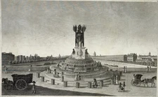 TRIUMPHAL FOUNTAIN Place Bastille ENGRAVING Nyon COURVOISIER Basset PARIS 19th century