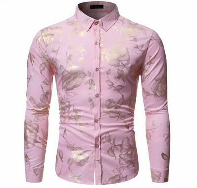 Men Wedding Dress Shirts Gold Rose ...