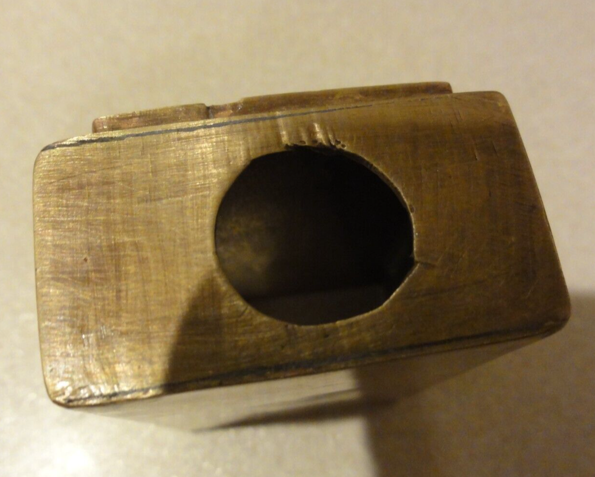 vintage match box cover metal with mosaic turquoise green top (brass