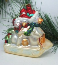 Glass Ornament PENGUINS AND POLAR BEAR ON SLED Unmarked