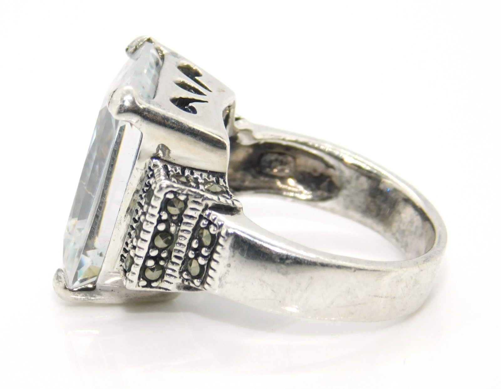 Fancy 925 Sterling Silver Clear Rectangular Stone… - image 2