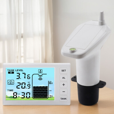 Water Level Gauge W/ Temperature Sensor Time Display Ultrasonic Level Gauge