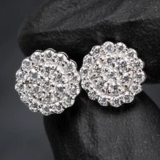 Flower Cluster White Gold Sterling Silver 1.05Ct VVS Moissanite Stud Earrings