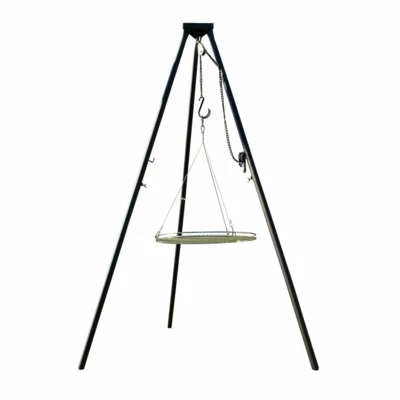 AKTIONA Dreibein + 55 cm V2A Grillrost 1.4301 Seilwirbel Schwenkgrill Schwenker Grill