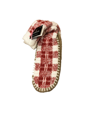 Cuddl Duds Slipper Socks Red/White Plaid | Size XL - Fits Women's Size 9-12 - Picture 1 of 2