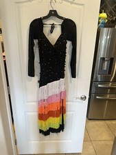 latino dancewears black beaded colorful fringe dance costume no size tag