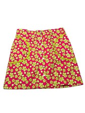 VTG Lilly Pulitzer Pink Green Floral Print A Line Short Button Up Skirt Sz 4