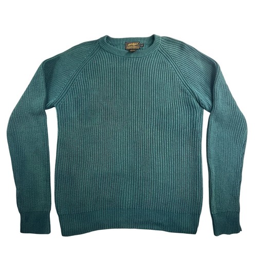 Vintage Eddie Bauer Pullover Herren Large grün Baumwolle Waffelstrick Fischerpullover