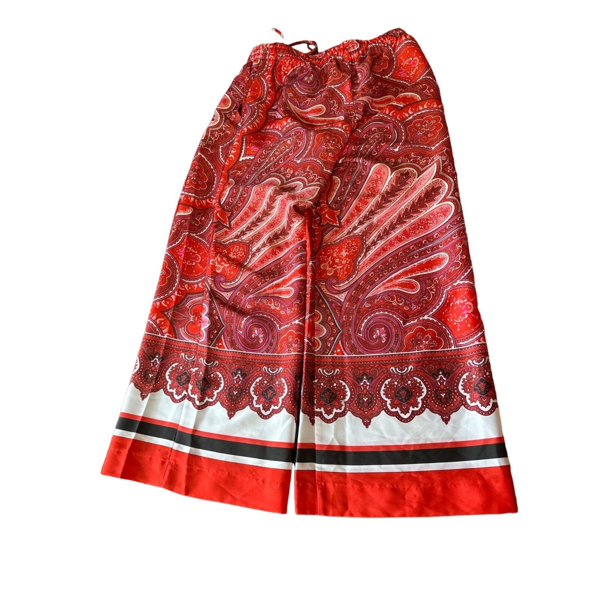 Lauren Ralph Lauren Red Paisley Wide Leg Satin Drawstring Waist