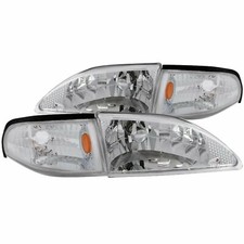 ANZO 121262 Crystal Headlights Lamp Chrome w/Corner Light for 94-98 Ford Mustang