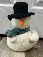 Vtg Russ Berrie Skeeters 9  Snowball Snowman Plush Stuffed Hat Knit Scarf EUC