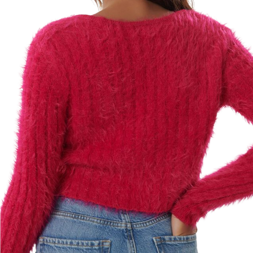 Garage Fuzzy Front-Tie Cardigan | S | Red - Picture 3 of 4
