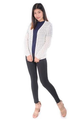 Womens White Sweater Cardigan Casual Button Down Long Sleeve Classic V Neck - Picture 3 of 8