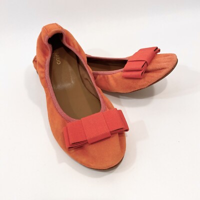 Heyraud Paris Stretch Ballet Flat 7-7.5 Orange Suede Bow Coquette 38 Balletcore