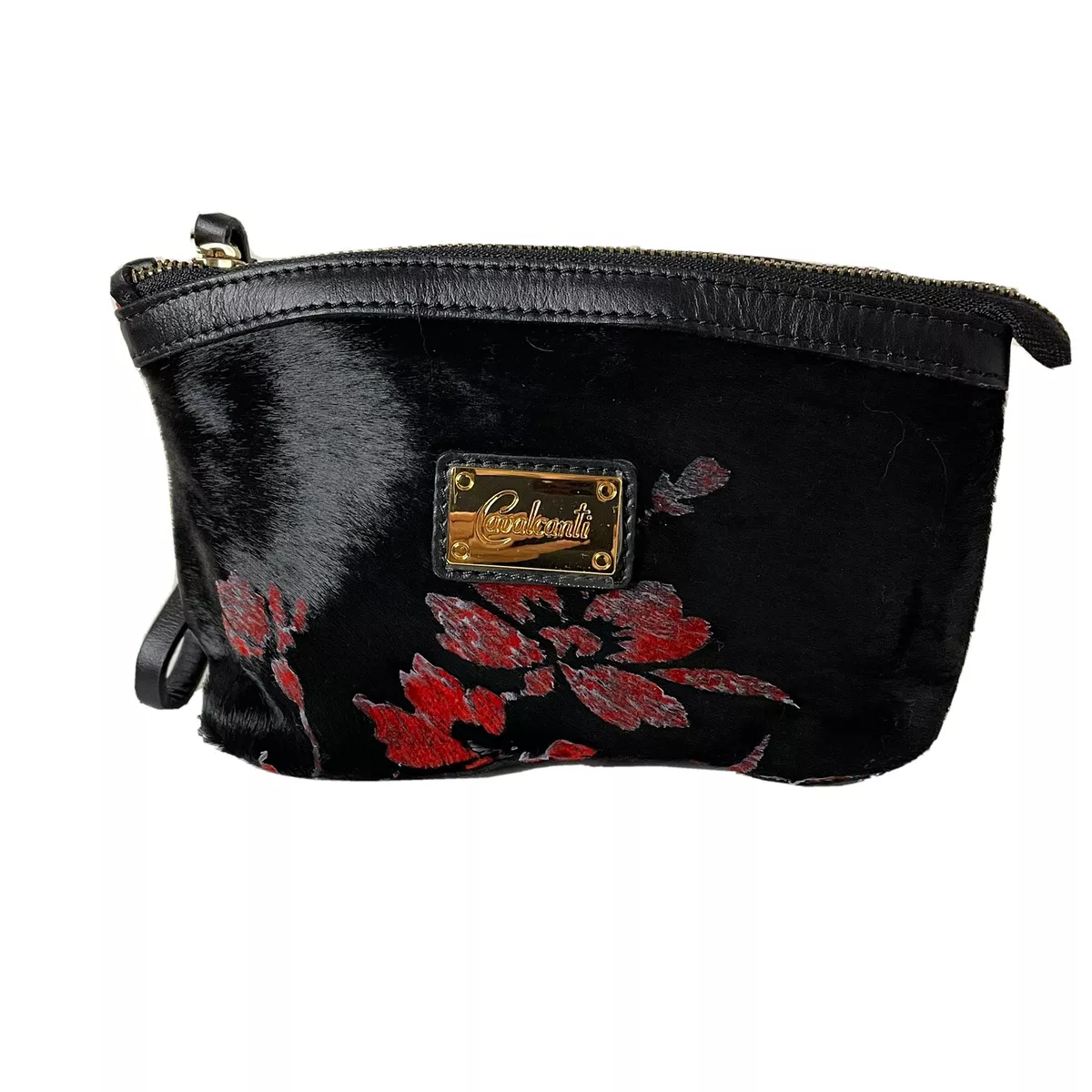 Cavalcanti Collection Black Leather Animal Hair Clutch Wristlet