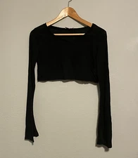 Edikted Womens Top Size XS Black Cropped Long Sleeve Grunge Goth Punk Y2K Style