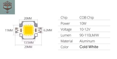 LED Chip High Power Cold White 9-12V 10W Beleuchtung DIY