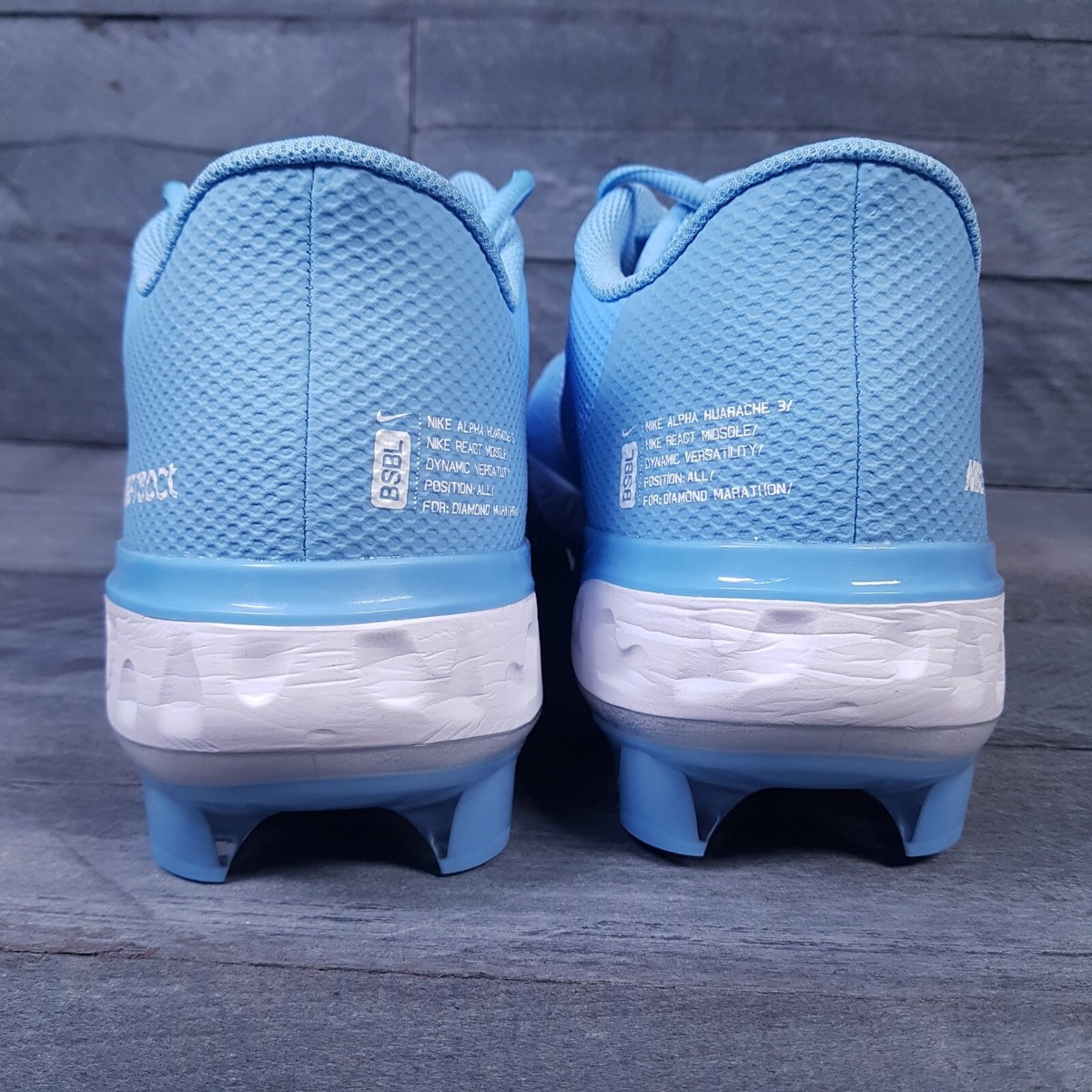 NIKE Alpha Huarache Elite 3 MCS Baseball Cleats Mens 14 UNC 
