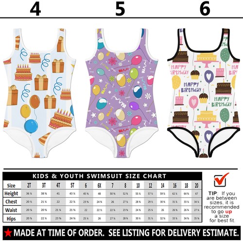 Kids Happy Birthday Swimsuit #1 - Baby Girl Teens Bathing Suit Pool Party - Picture 18 of 30
