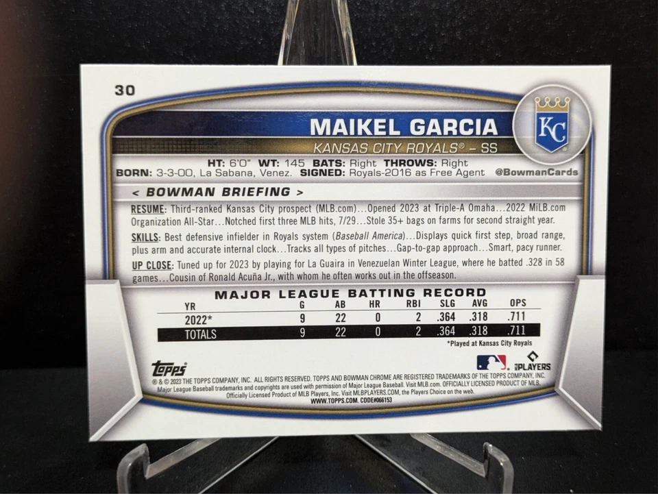 Maikel Garcia  -  2023 Bowman Chrome Sapphire #30 RC - Image 2 of 2